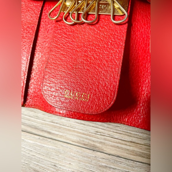 Gucci Horsebit 6-Row Key Case 5 Clips Trifold Red Leather Gold-Tone Men’s Womens - Picture 8 of 11